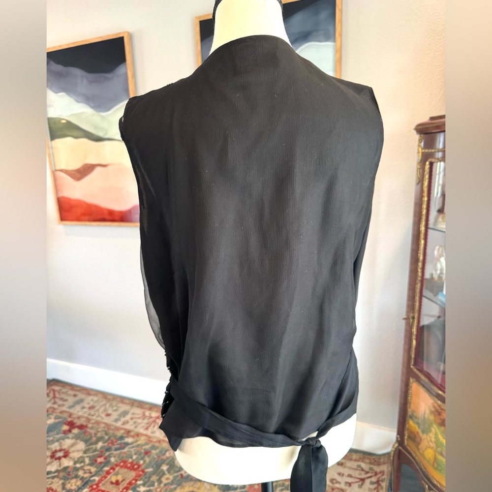 Vintage Embroidered Black Silk Floral Vest - Picture 5 of 11
